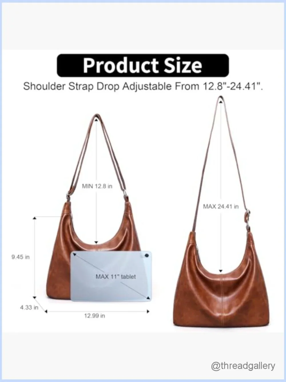 Slouchy Vegan Leather Hobo Shoulder Tote Crossbody Bag Purse for Women
